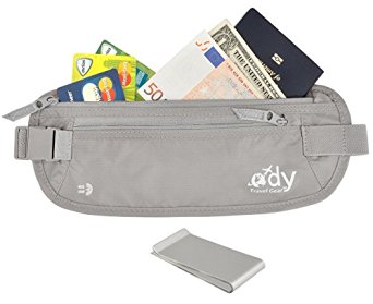 Travel bag showing items to keep on you while traveling