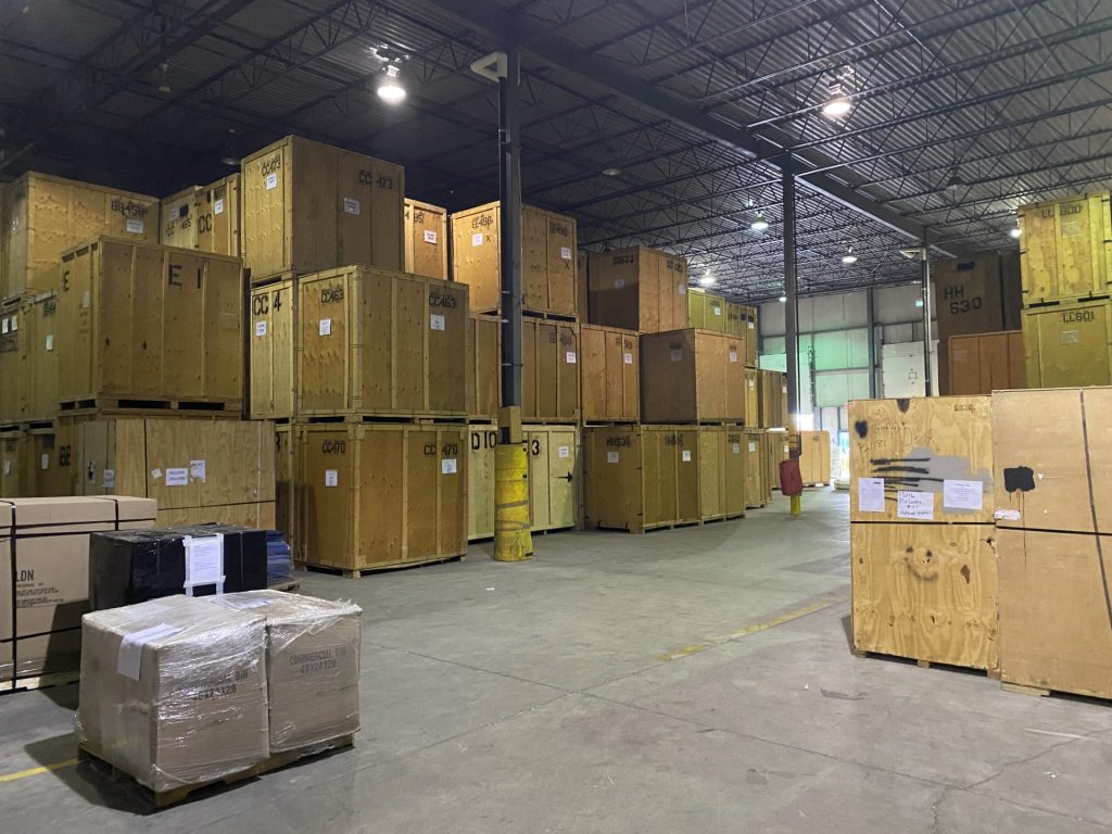 Storage crates in the Taylor Moving warehouse