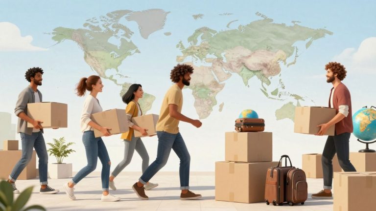 People packing boxes for international move.