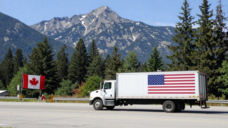 Moving truck crossing the Canada-US border.