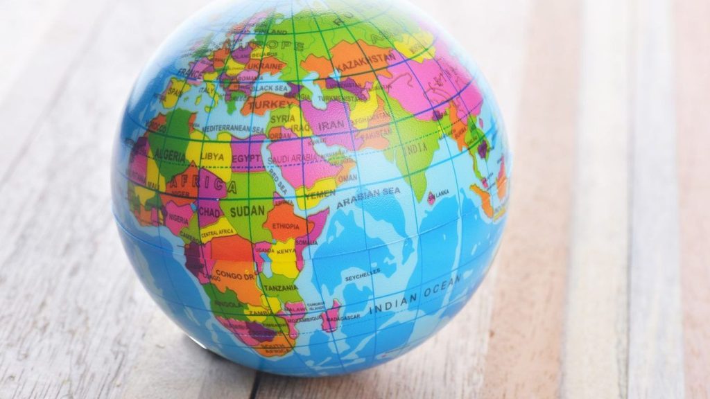 A colorful globe showing Africa and parts of Europe and Asia.